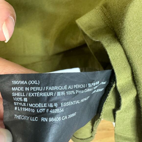 Theory Essential Henley Shirt Long Sleeve Organic Cotton Men's XXL Green - Picture 8 of 9